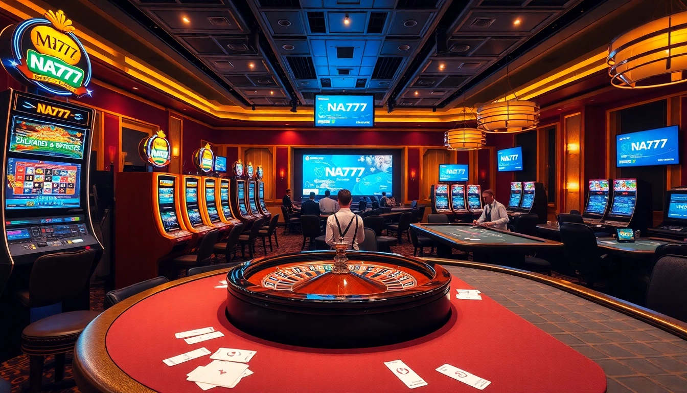 Exciting gambling atmosphere featuring NA777's lively casino tables and competitive betting options.