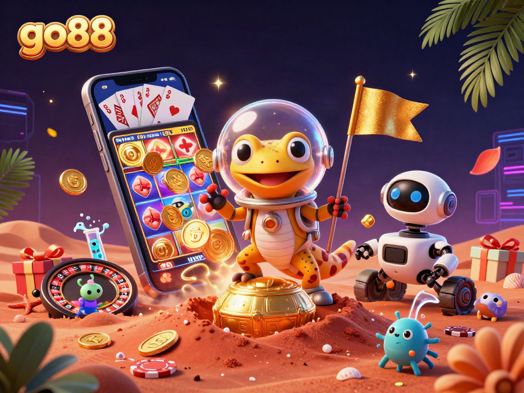 Experience go88's thrilling casino adventure with a Martian gecko uncovering treasures!
