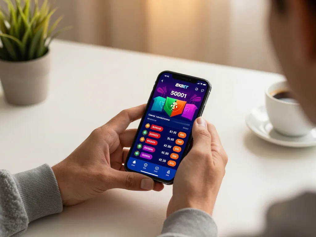 Engaging with the nhà cái 8xbet app for live sports betting on a smartphone in a cozy setting.
