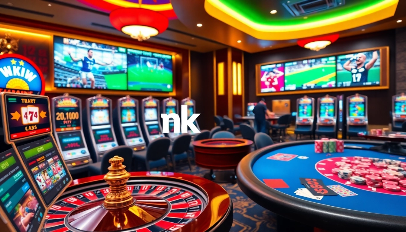 Engaging scene at nk88 casino with vibrant tables and thrilling games, showcasing excitement.