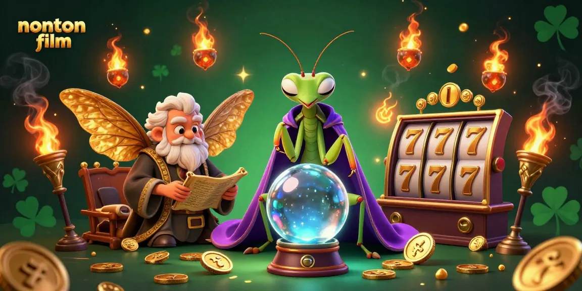 Nonton film with a praying mantis fortune teller, a wise moth librarian, and dynamic casino elements.