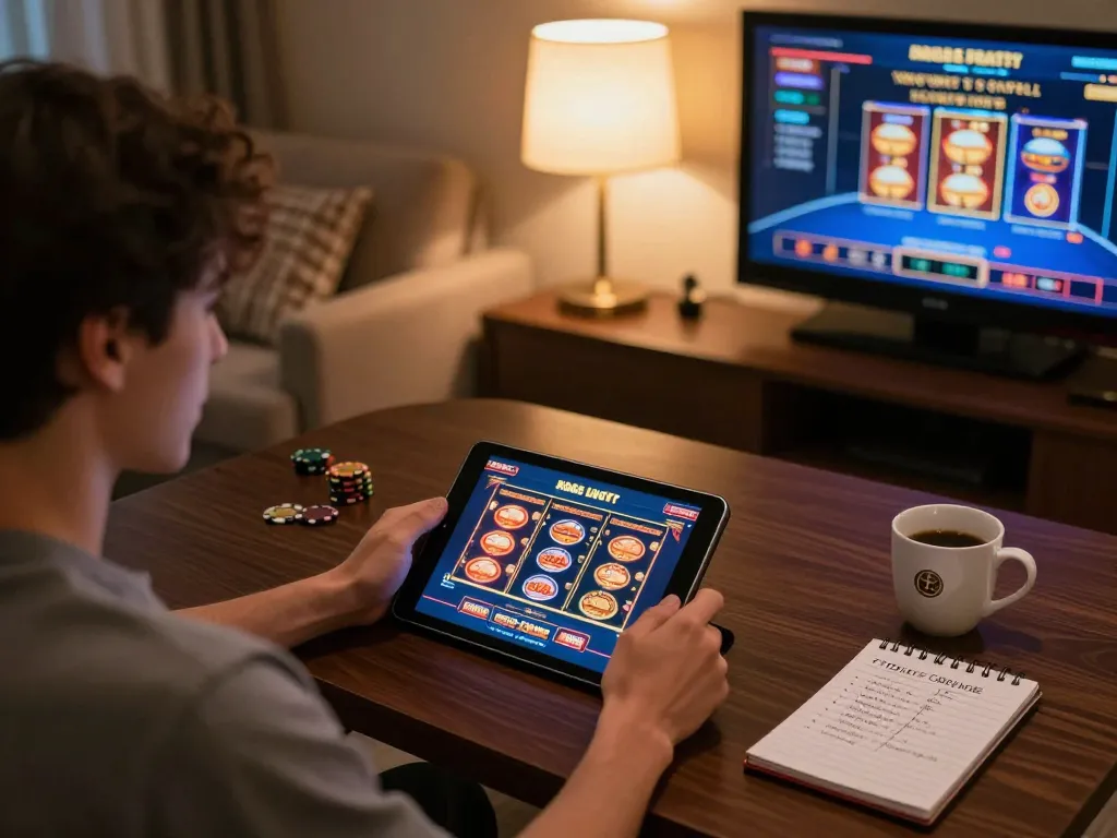 Player strategizing their next move while enjoying say88's online casino from a cozy home setup.