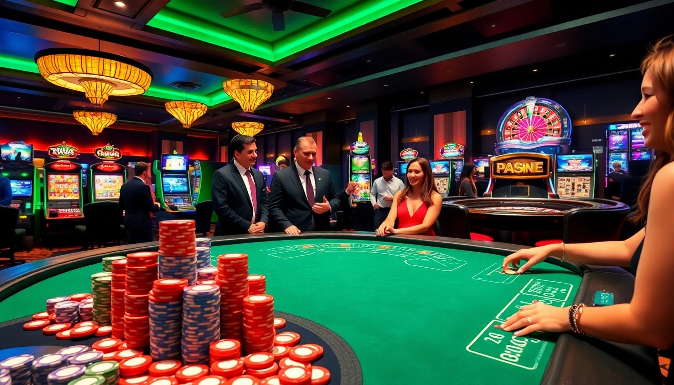 Experience thrilling gambling action at 88aa's vibrant casino, featuring poker tables and roulette wheels.