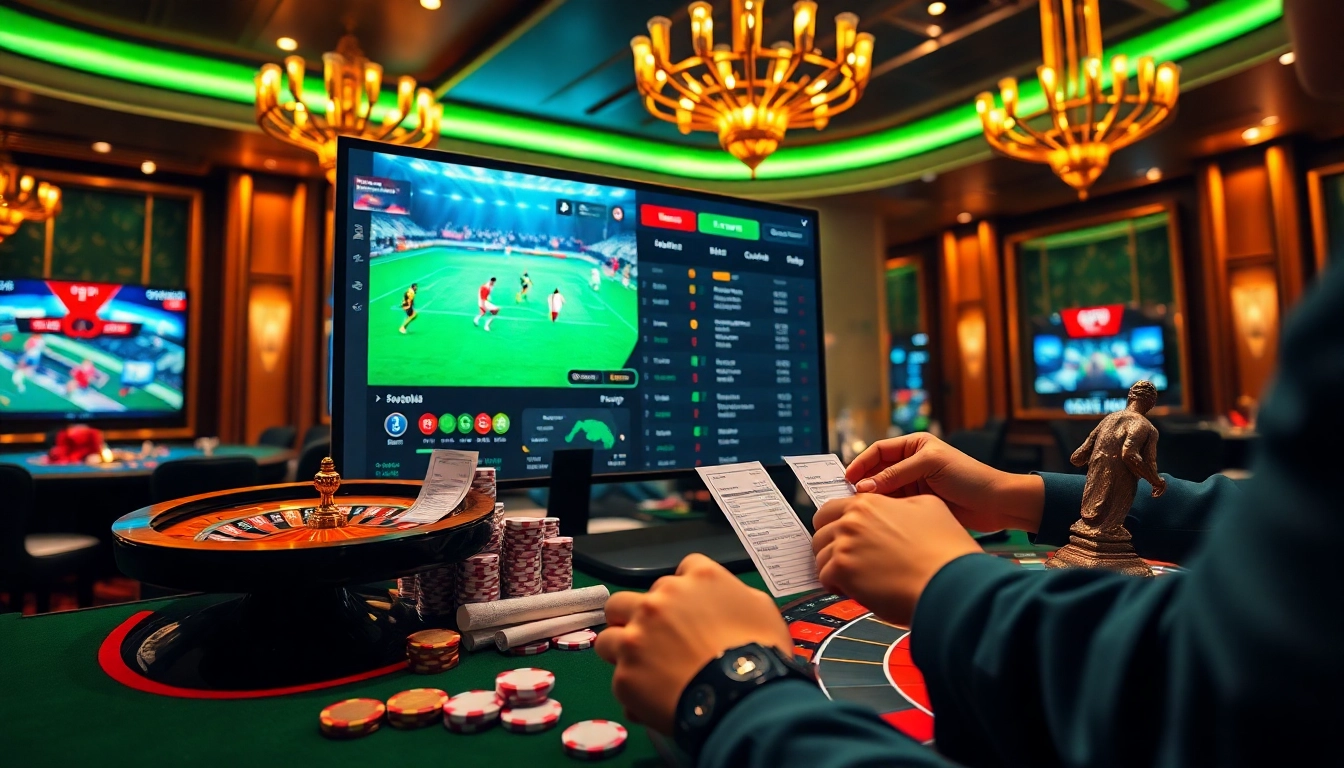 Engaging scene of Taruhan Bola with dynamic betting interface and vibrant casino atmosphere.
