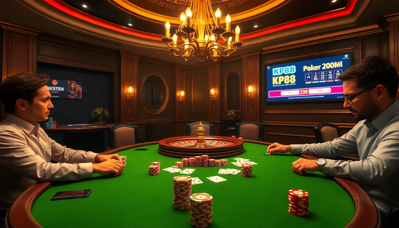 KP88 players enjoying an exciting game at a high-stakes poker table