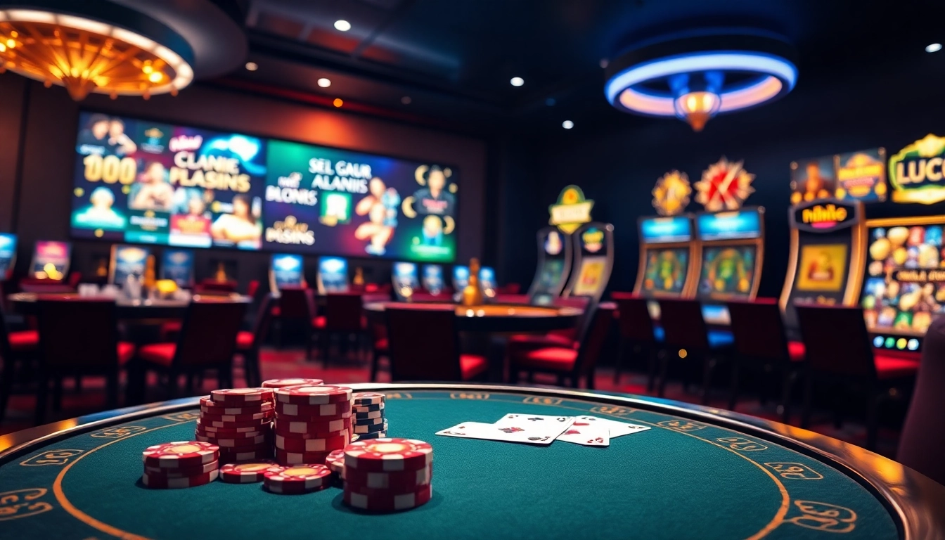 Experience LUCK8 casino action at a vibrant table filled with poker chips and cards.