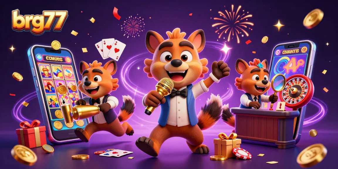 Experience the excitement of brg77 casino with quirky hyenas in a comedy club, celebrating wins!