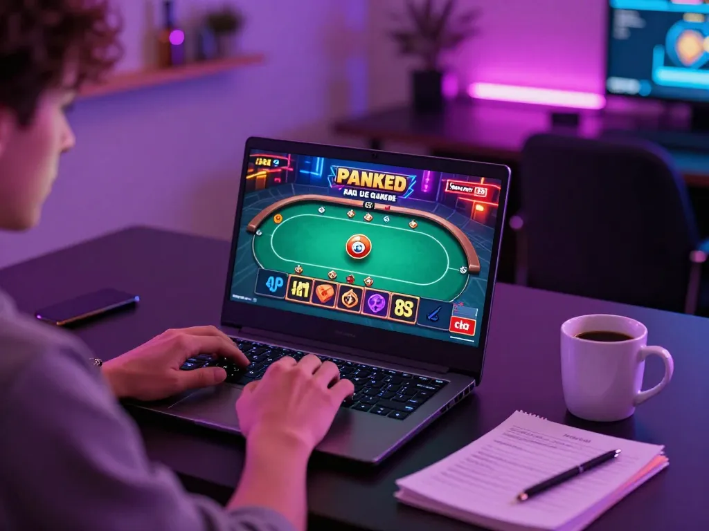 Engaging gameplay at non uk licensed casinos displayed on a laptop screen, with strategic notes and cozy surroundings