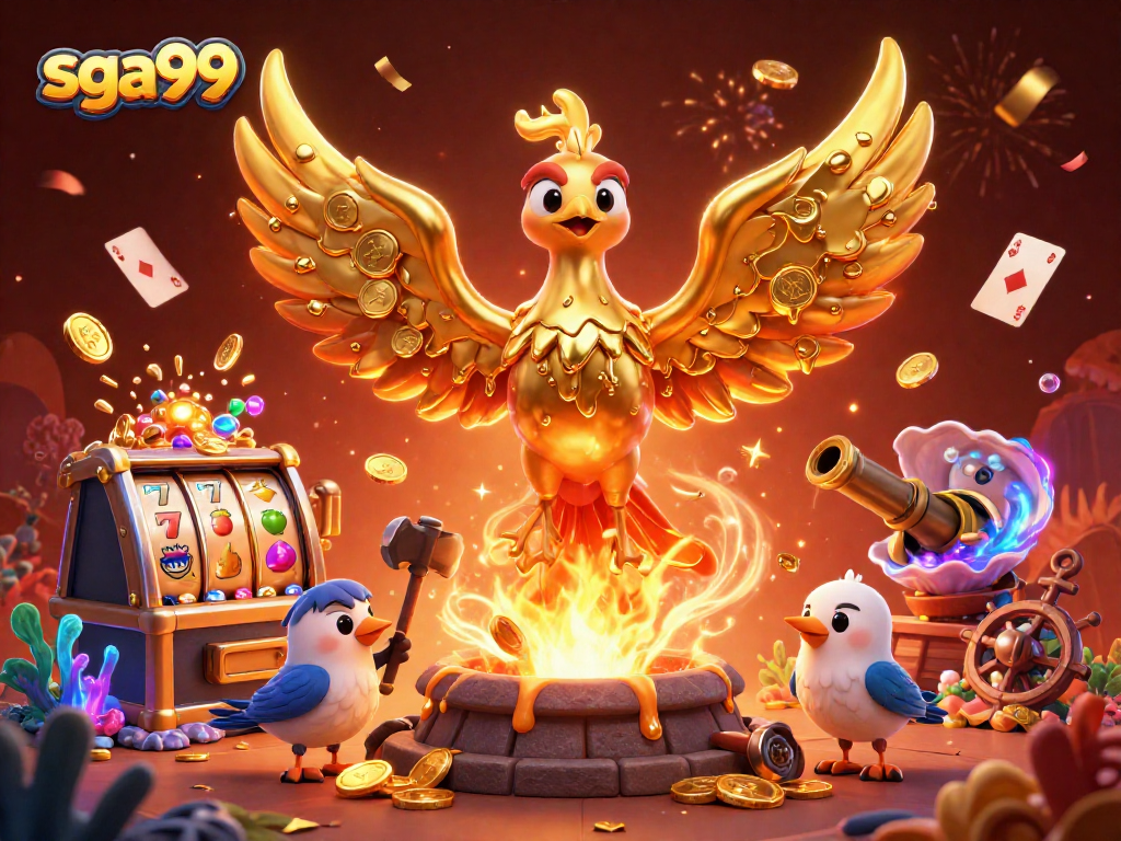 Experience the thrill of winning with sga99's golden phoenix in this vibrant casino scene.