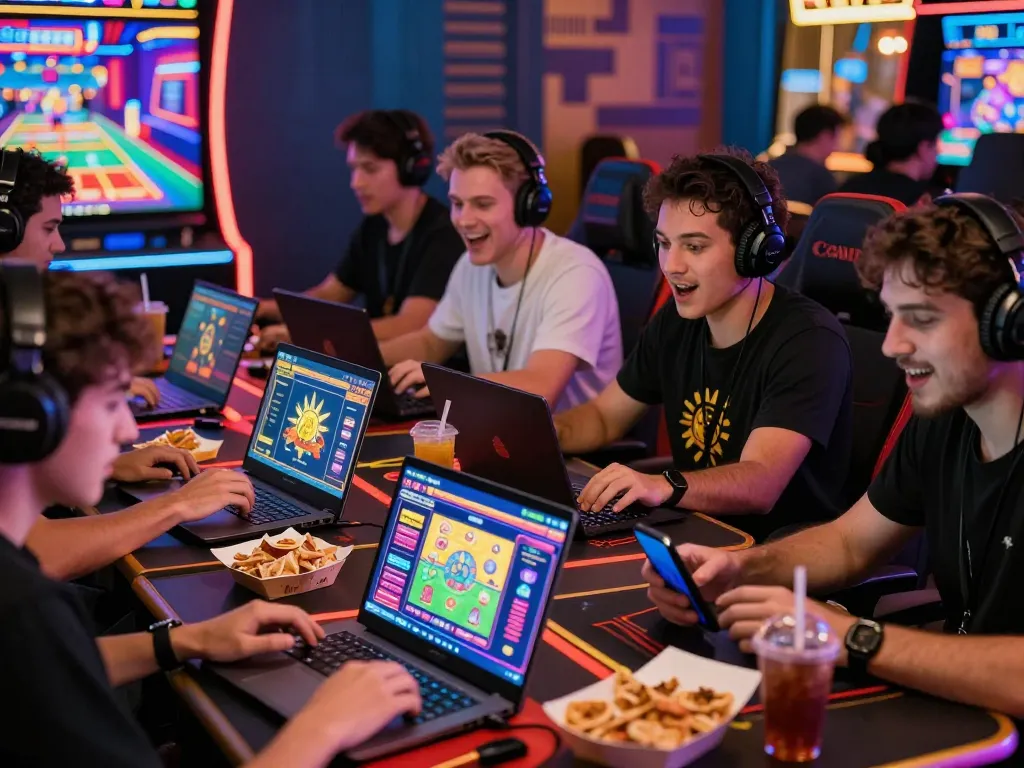 Group enjoying sunwin chuẩn online gaming session with vibrant graphics and engaging casino atmosphere.