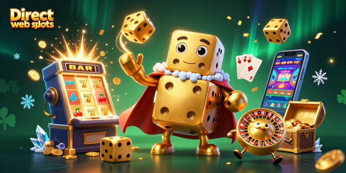 Engage with Direct web slots in a vibrant, detailed casino scene featuring golden dice and jackpot excitement.