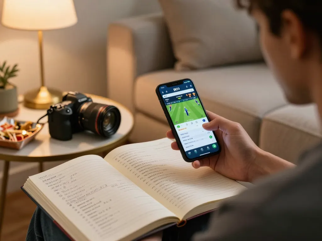 Engaging in cricket betting on BK33, showcasing exciting betting options and cozy atmosphere.