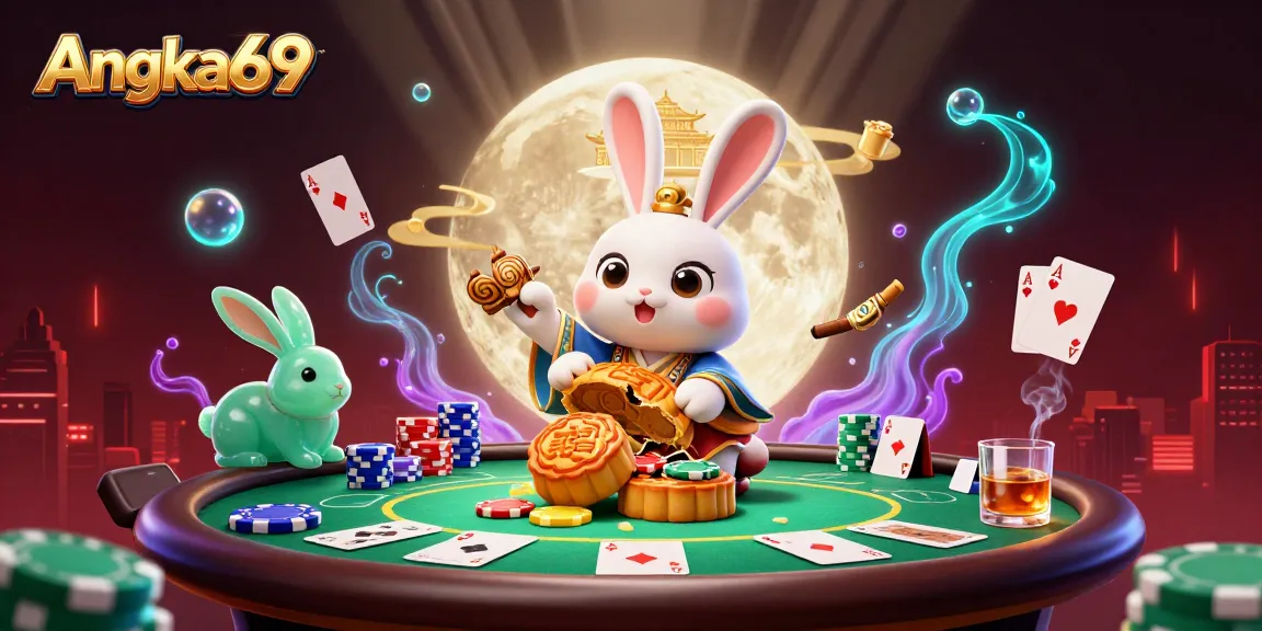 Experience the thrill of Angka69 with a vibrant casino scene featuring lively characters and gaming elements.