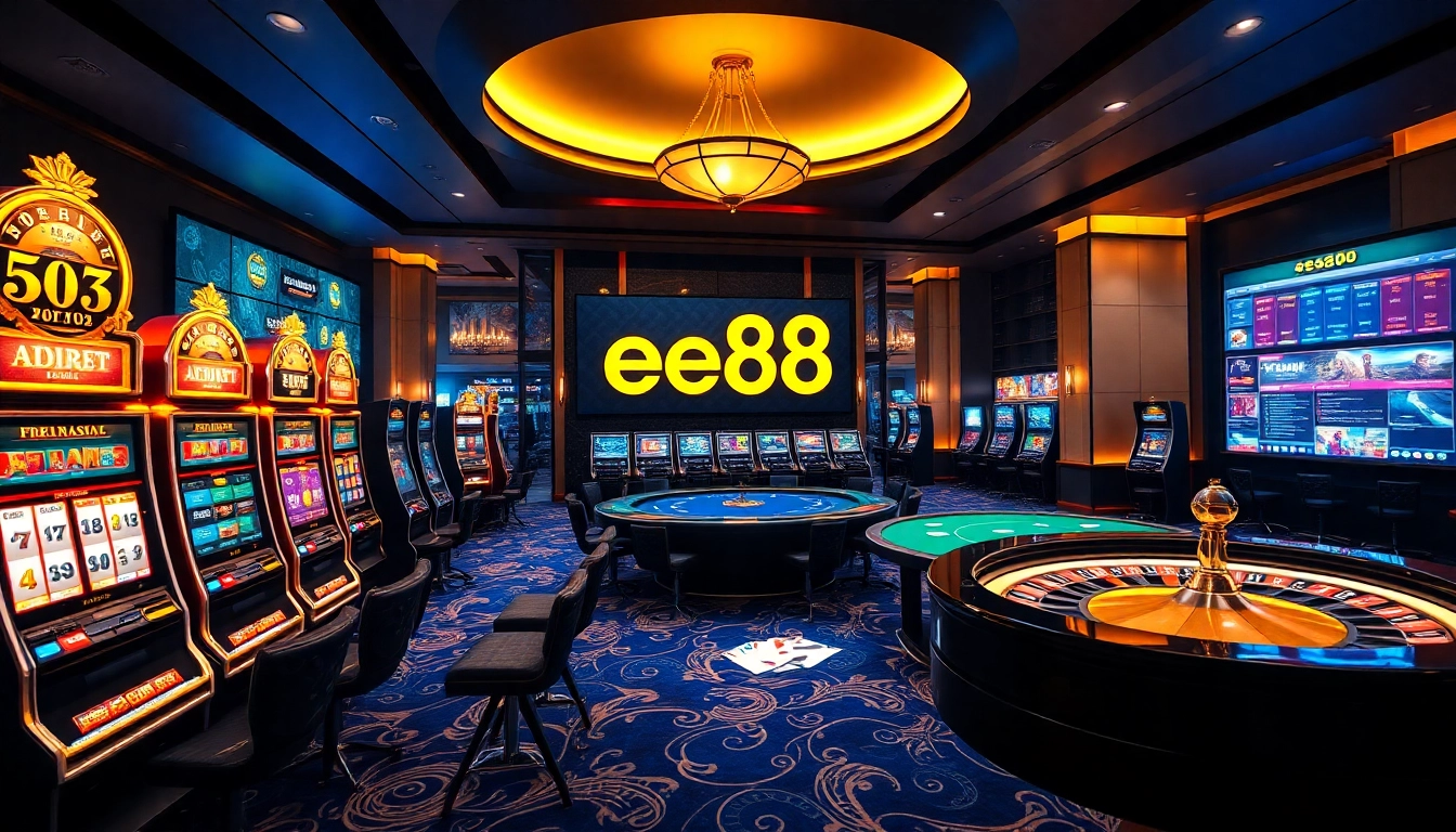 Players engaging in thrilling games at ee88 online casino with vibrant tables and excited atmosphere.