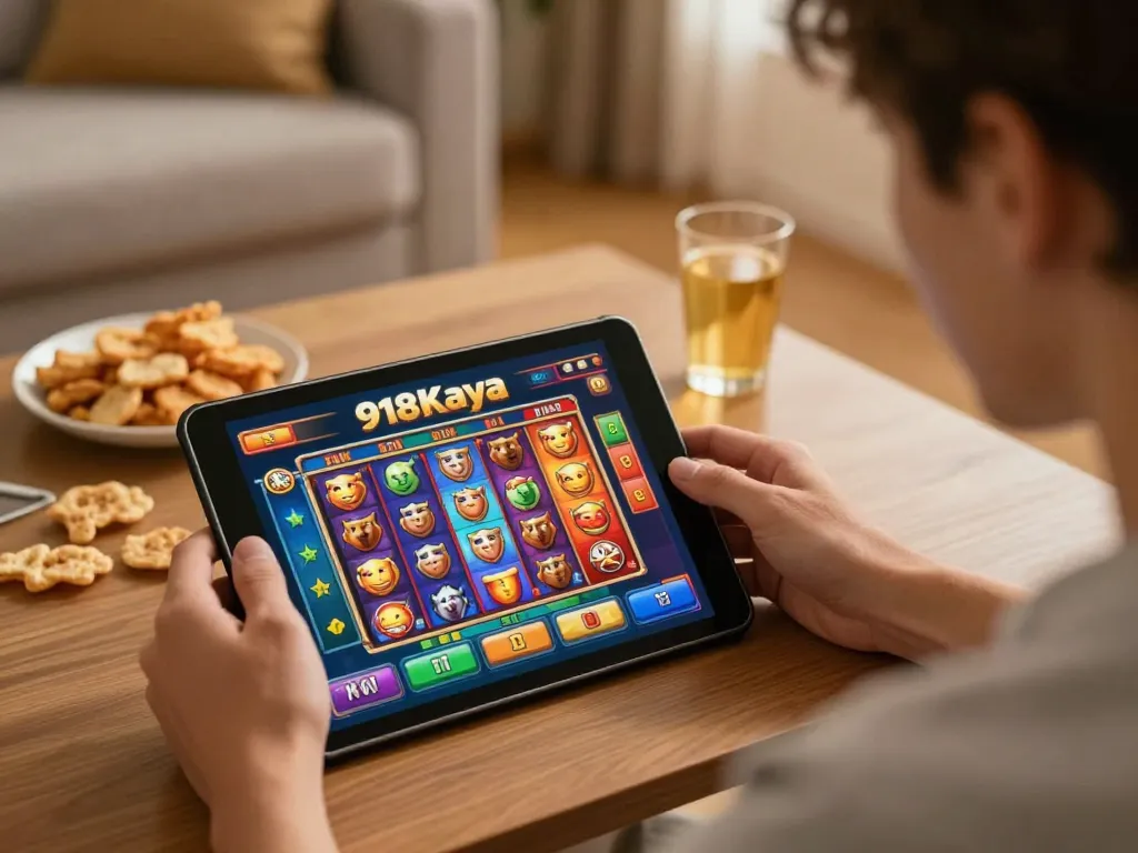 Login and registration process in action on a home tablet for 918Kaya casino gaming.