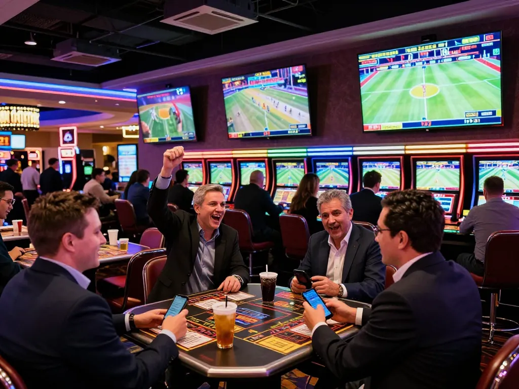 Engaged sports fans placing bets at C168 while watching live events on screens