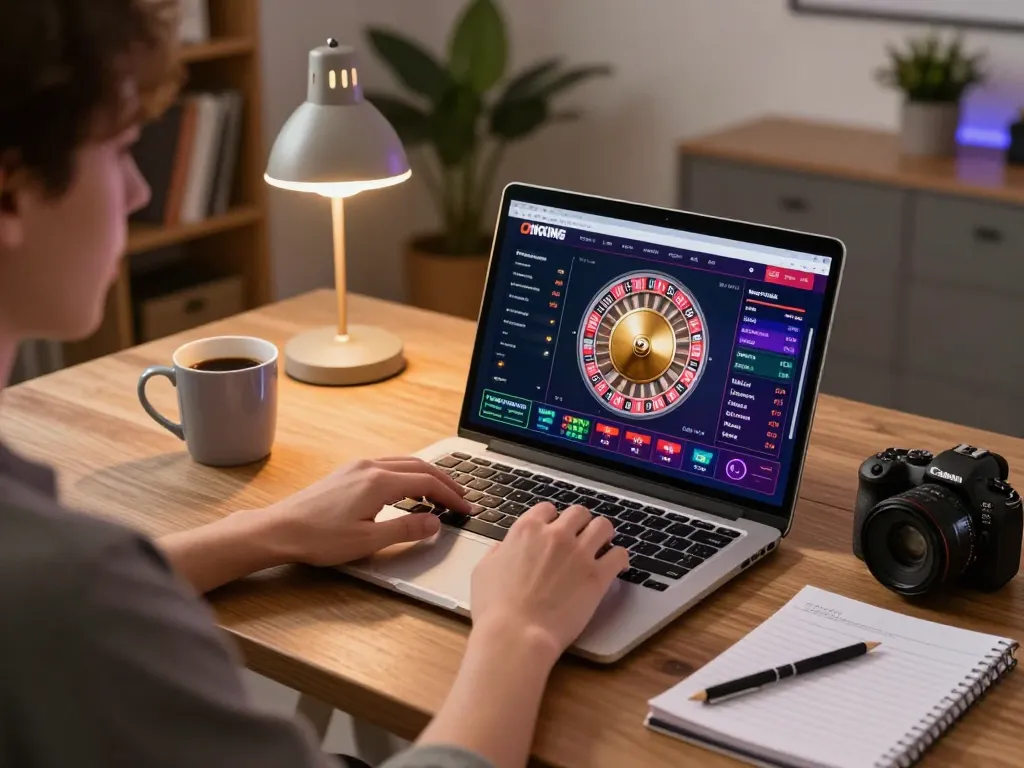 Engaging in online gaming on OKKING with colorful roulette interface and strategic notes.