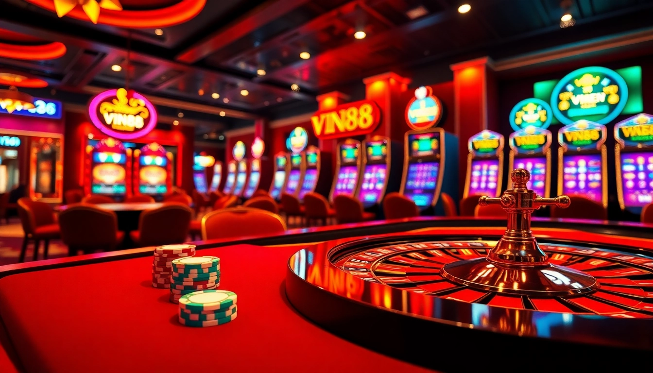 Experience thrilling online betting at vn88 with vibrant casino tables and slot machines.