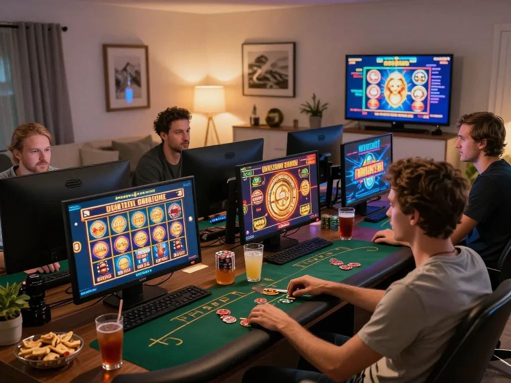 Player engaging in online casino gaming at home showcasing 100VIP apps for enhanced experience