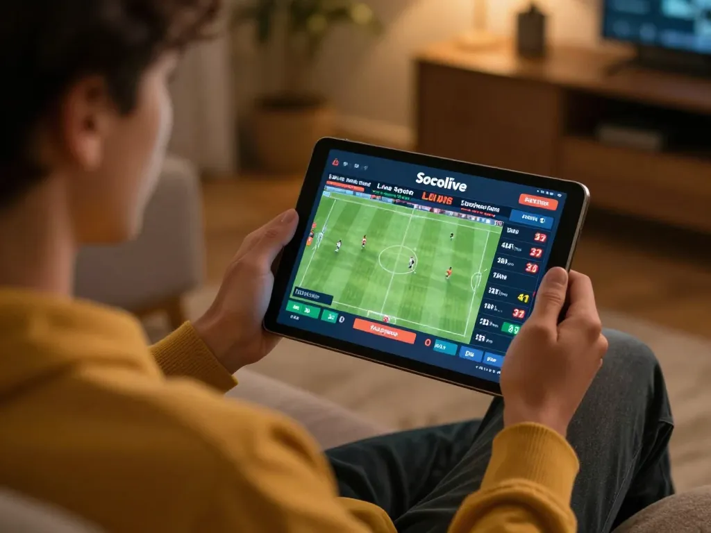 Socolive sports betting scene with user engaged in live match updates and odds