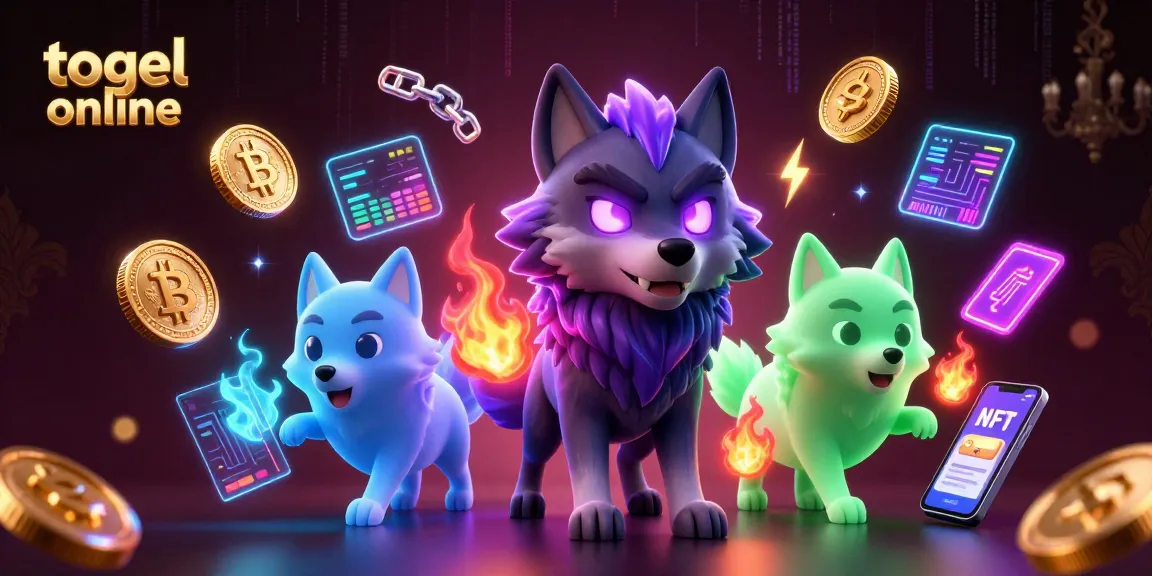 Experience thrilling togel online action with glowing wolves, crypto coins, and vibrant digital elements.