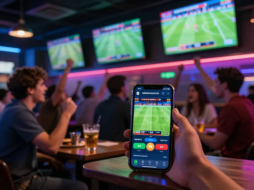 Engage in Trực tiếp bóng đá action with friends in a lively sports bar, screens showcasing live matches.