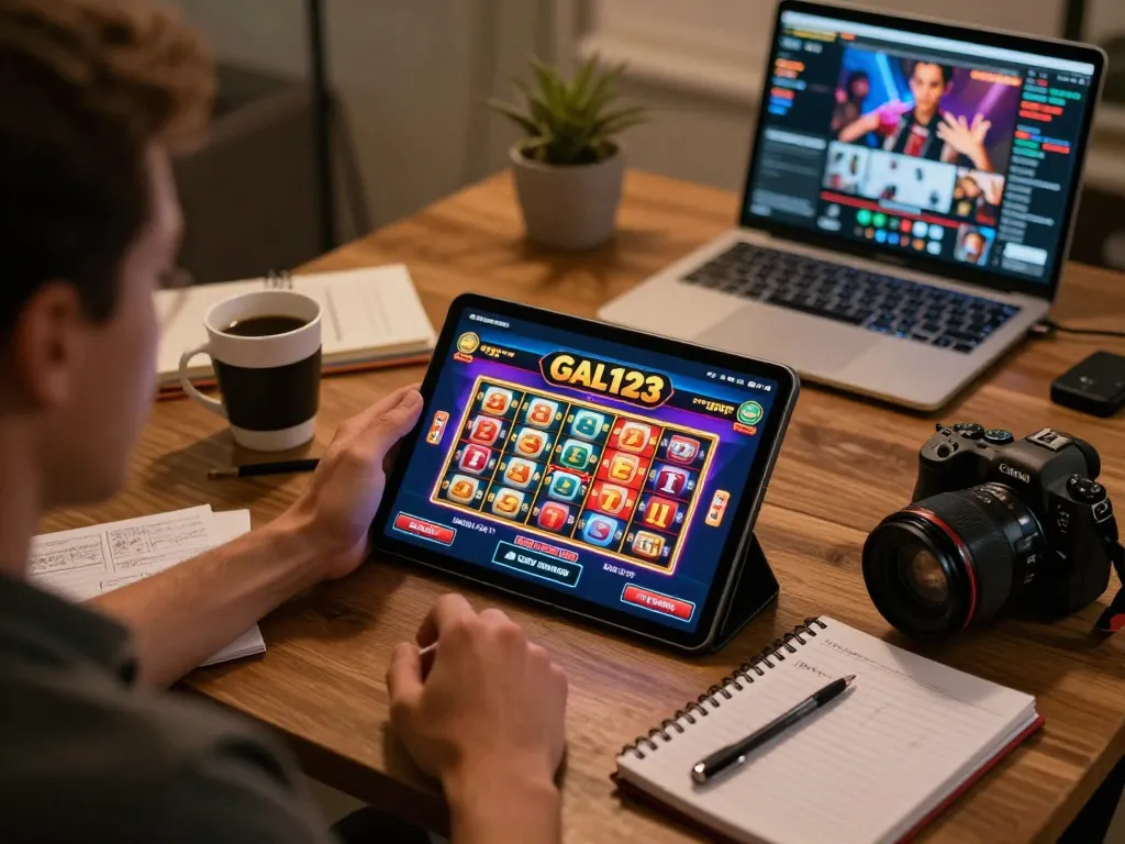 Engaging with the goal123 casino app on a tablet, displaying vibrant slot game graphics.