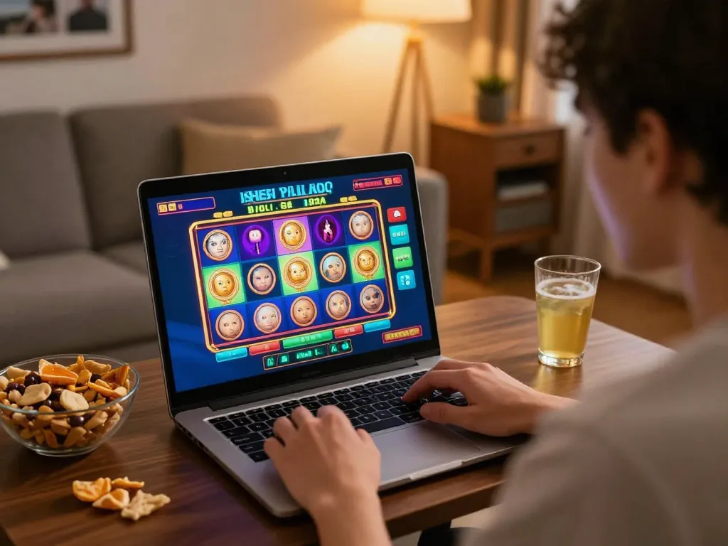 Engaging online gaming at jus77 with colorful slots and cozy atmosphere.