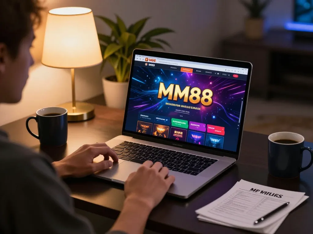 Engaging in online casino gameplay on MM88 platform, showcasing a cozy gaming environment