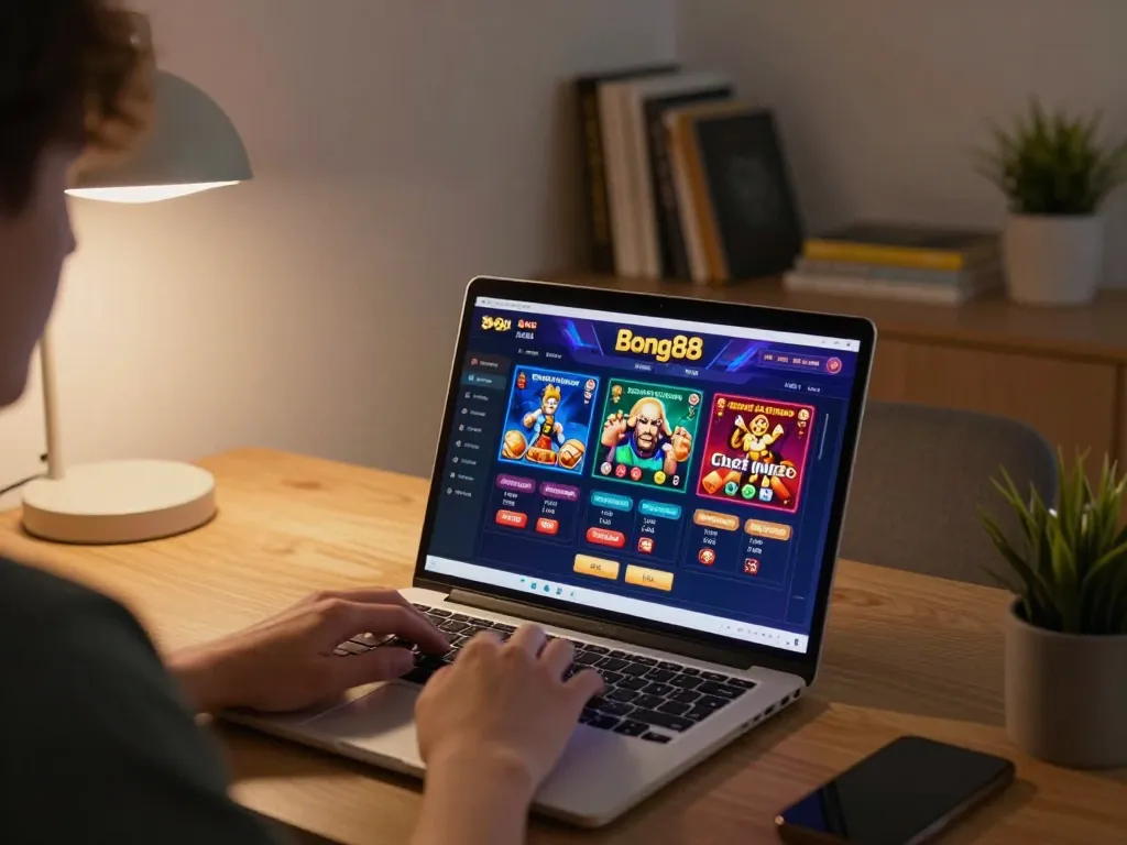 Bong88 user engaged in online betting at home with an inviting setup and immersive gaming experience