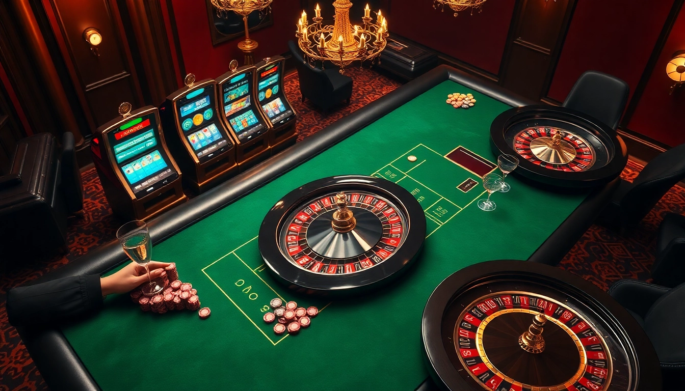 Experience luxury gaming at RR88 with vibrant poker chips and elegant slot machines.