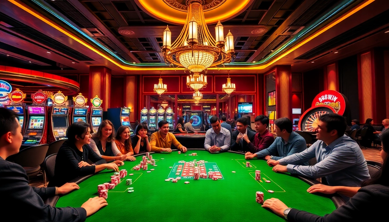 Exciting poker action at 68win's luxurious casino table with colorful chips.