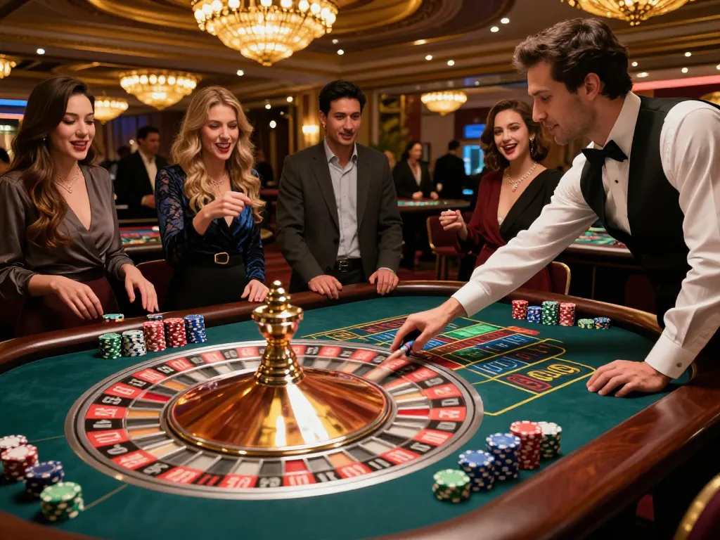Engaging roulette gameplay at a bustling casino displaying tx88 excitement with chips and croupier actions