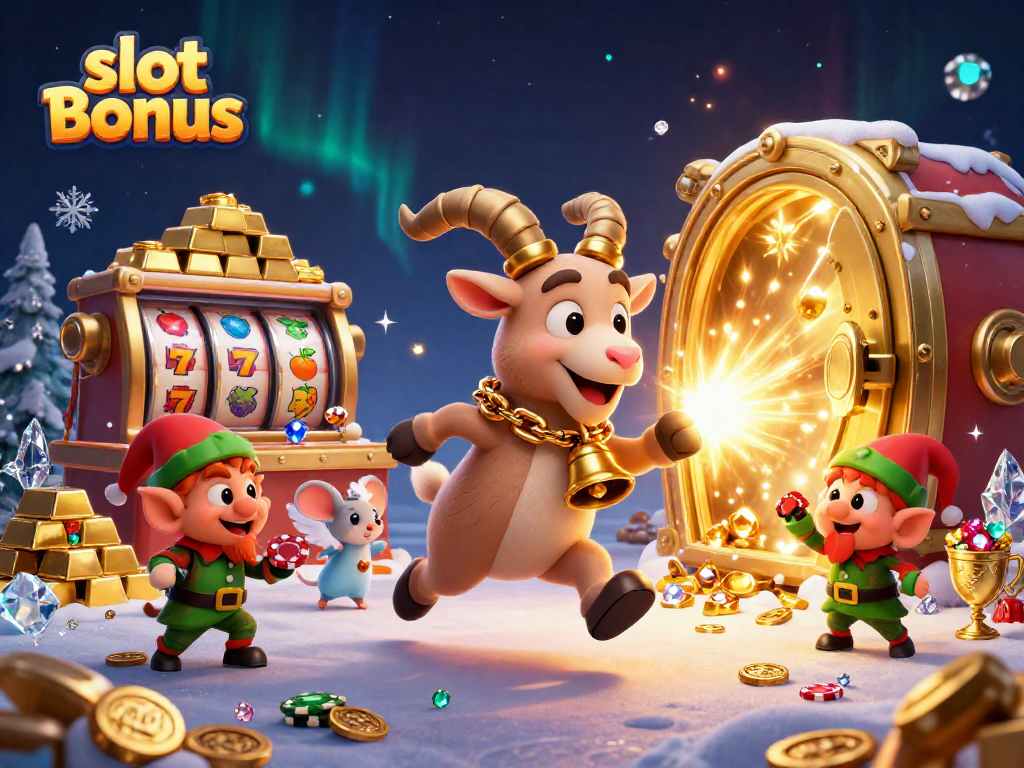 Experience the thrilling slot bonus action in a festive 3D casino scene with Krampus and elf gremlins.
