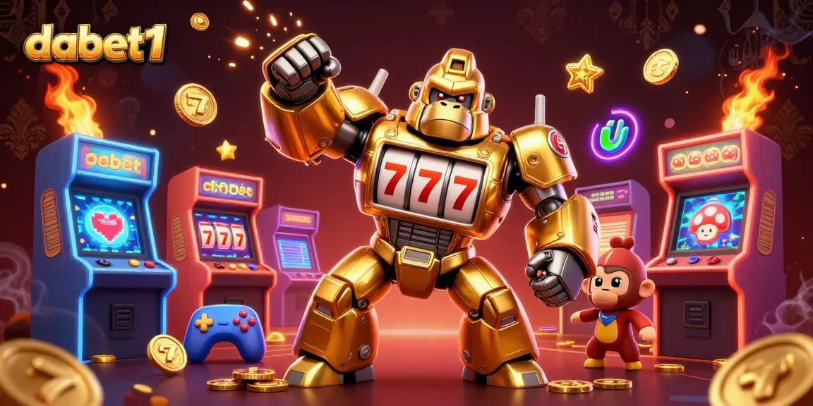 Experience the thrilling gameplay of dabet1 with a vibrant 3D casino illustration featuring a golden gorilla mech.
