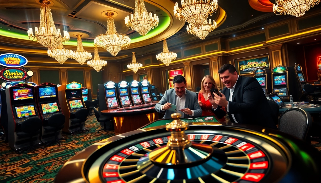 Players enjoying various games at Sunwin, showcasing luxury and excitement in a digital casino setting.
