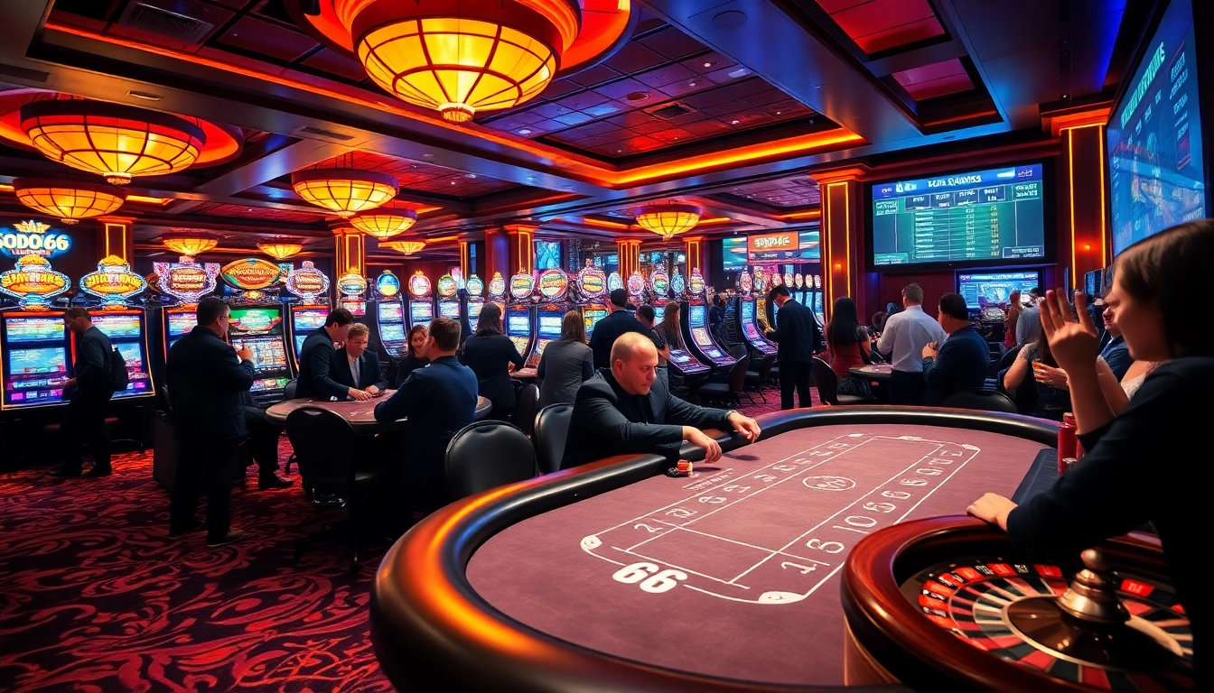 Experience the excitement of SODO66 with gamblers at a vibrant casino table.