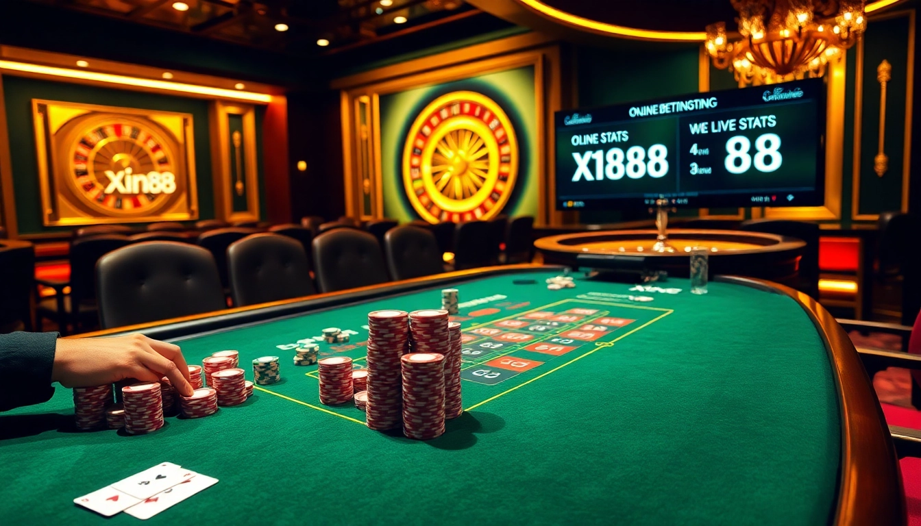 Xin88 players enjoying a luxurious poker game with vibrant chips and cards.