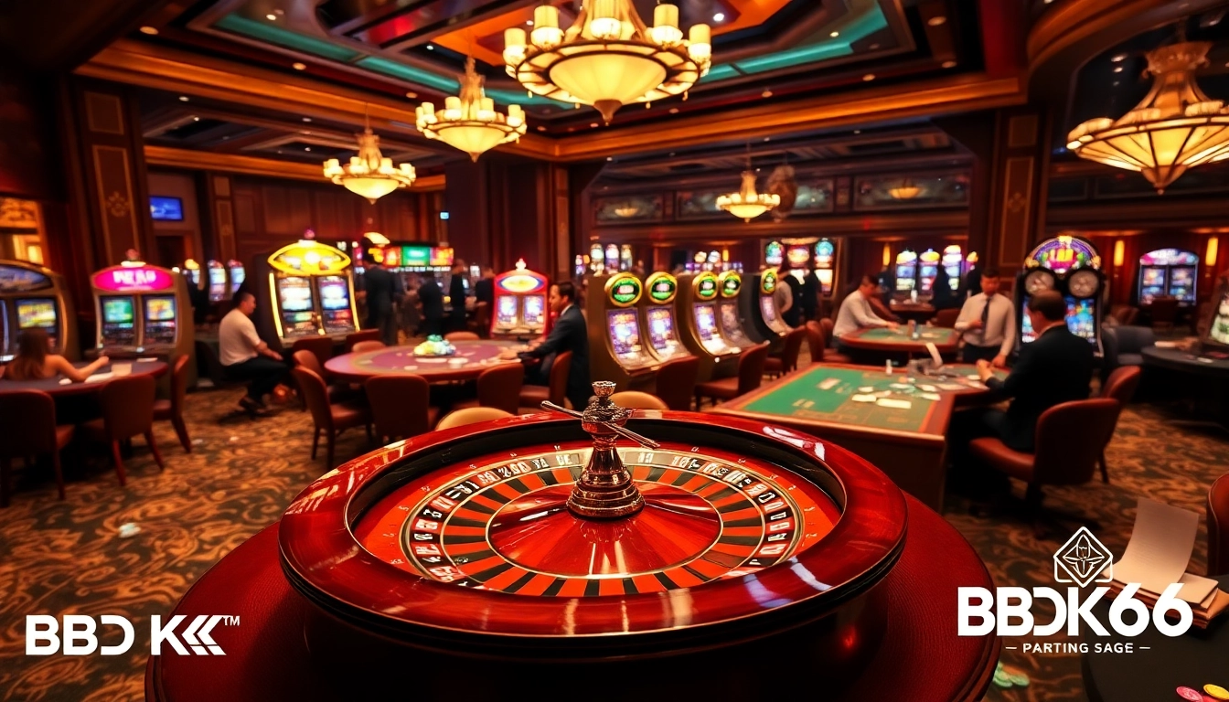 BDTK66 gaming excitement with players at a luxurious casino roulette table.