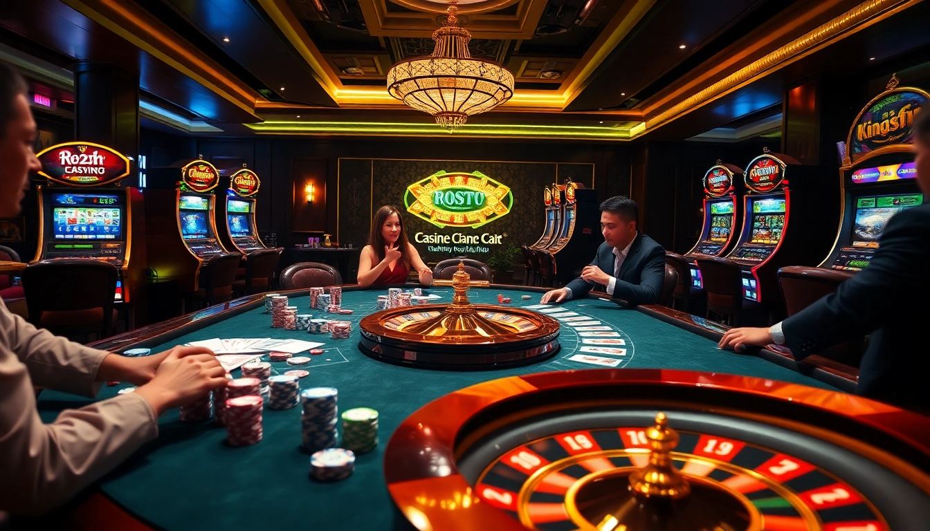 Players enjoying intense action in game bài đổi thưởng at a luxurious casino table.