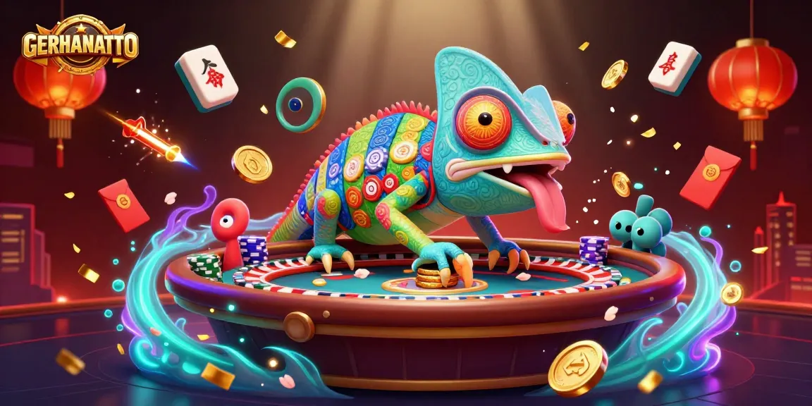 Menang besar di GERHANATOTO dengan chameleon kasino yang banyak warna dan simbol keberuntungan.