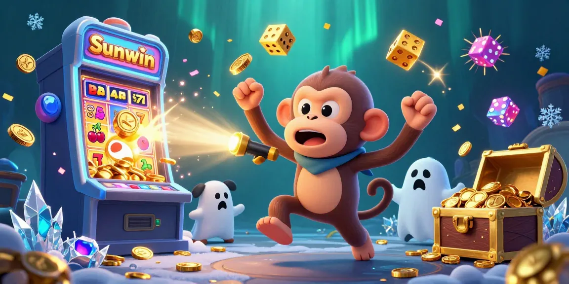 Sunwin offers an exciting gaming experience with a monkey juggling golden casino rewards in a vibrant casino.
