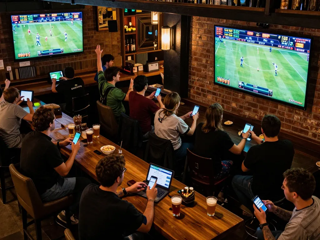 Engaging with the fabet mobile app during a lively sports betting night, focusing on dynamic live odds.
