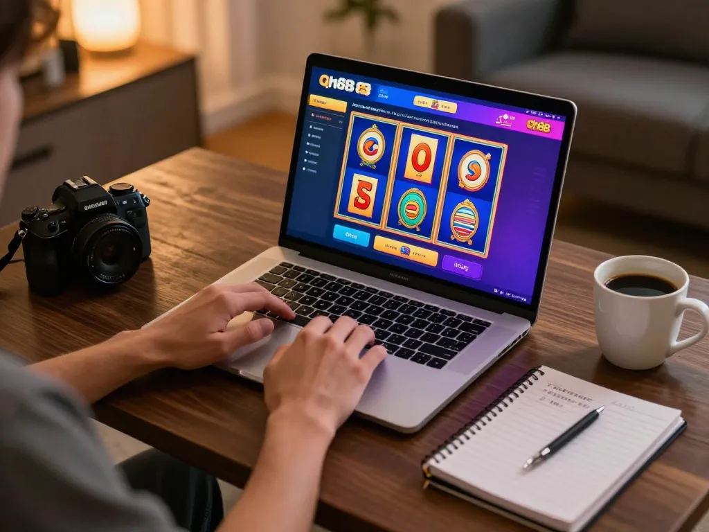 Engaging online gaming experience at Qh88 trang chủ with vibrant slot machine graphics