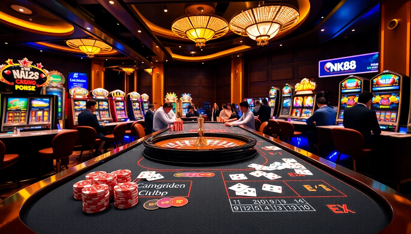 The vibrant casino environment based on https://nk88vip.it.com/ showcasing exciting table games and thrilling slot machines.