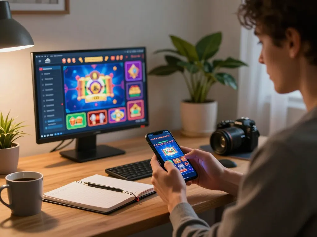 Engaging in mobile casino gameplay on macan33 while enjoying a cozy home atmosphere with strategy notes