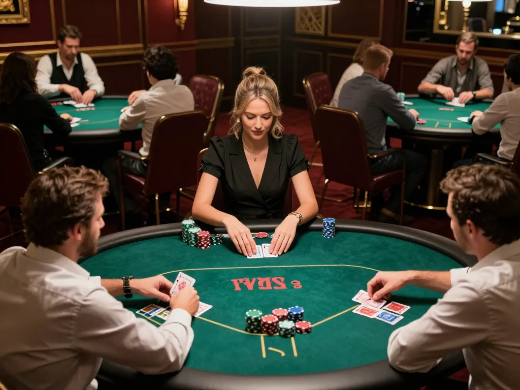 TWIN68 players engaging in strategic poker game at a luxury casino table.