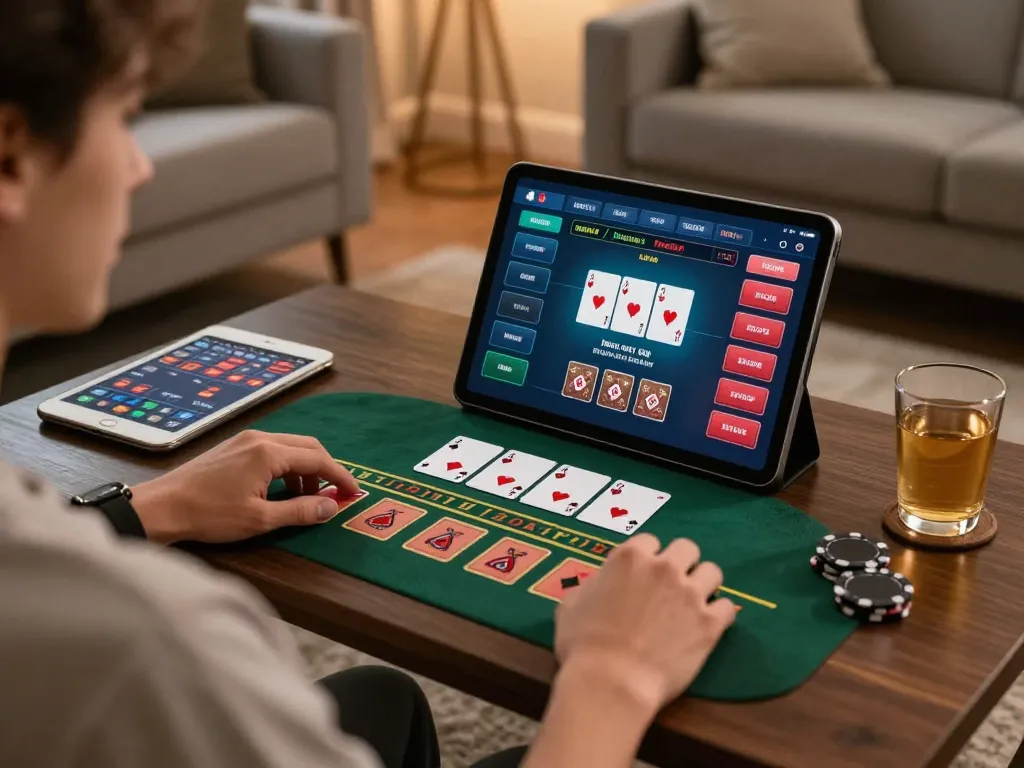 Enjoying live dealer blackjack on lv88 in a cozy home setting with strategic betting options.