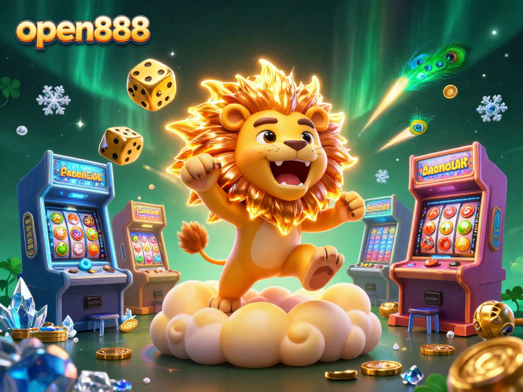 Experience thrilling gameplay with open888’s vibrant 3D casino adventure featuring colorful slots and golden dice.