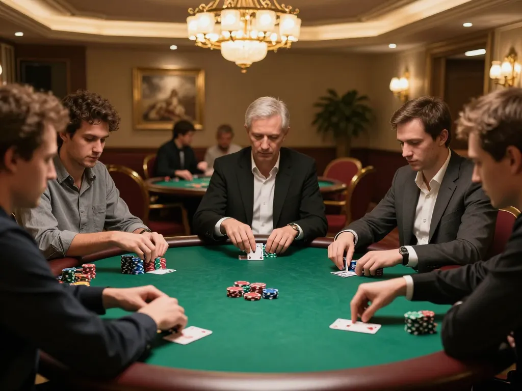 LTC casino players engaged in a private poker game, showcasing strategic gameplay.
